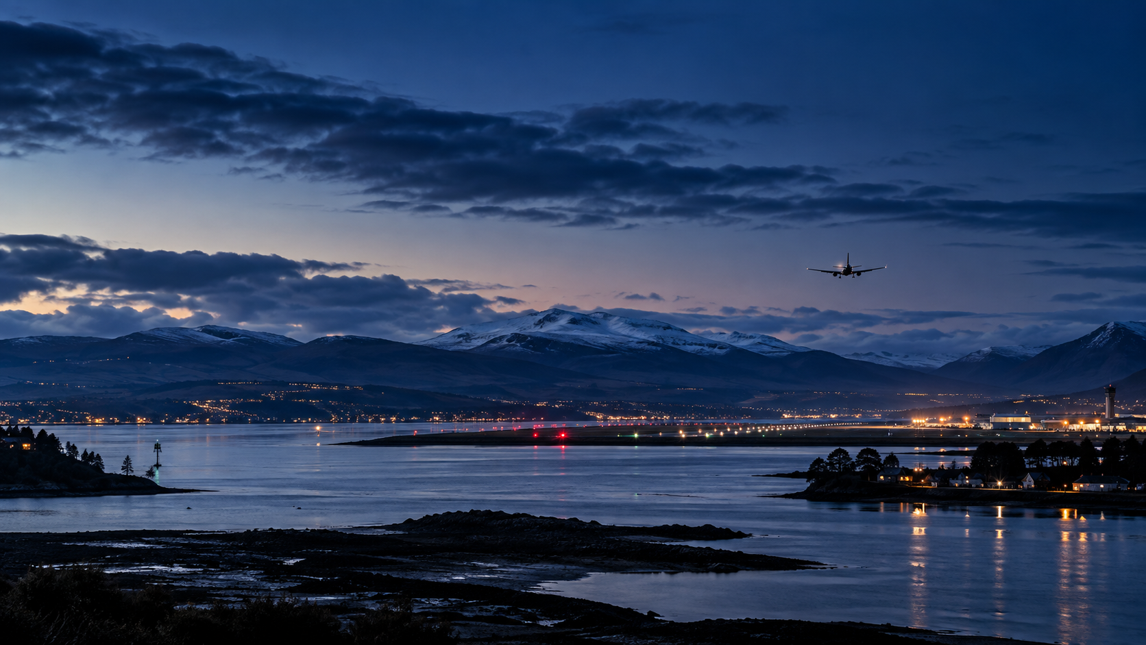 The Clyde coastline and hills at dusk